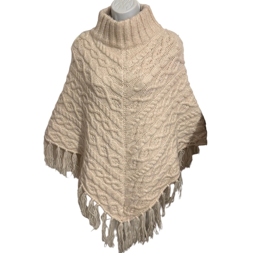 One Size hand knit wool blend poncho